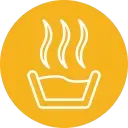 Icon of a steaming bowl on a yellow background, indicating a hot meal or warm food.